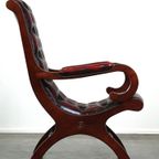 Donker Rode Gevlamde Engelse Chesterfield Fauteuil Van Rundleer En Hout, Victoriaans Model thumbnail 4