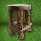 Vintage Zware Houten Kruk/Plantentafel, Jaren '60/'70 thumbnail 4