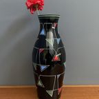 Black Glass Vase With Enamel Decoration By Veb Wasungen 1970S thumbnail 2