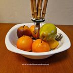 Vintage Fruitschaal Keramiek Met Fruitmesjes Bamboe thumbnail 7