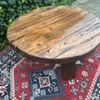 Vintage Massief Eiken Brutalist /Wabi-Sabi Ronde Salontafel thumbnail 3