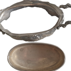Prachtige Metalen Jardiniere, Verzilverd? Metalen Binnenbak thumbnail 2