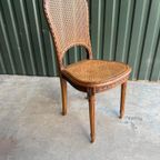 Set/6 Art Deco Webbing Stoelen Met Hout Snijwerk thumbnail 2