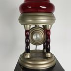 Unieke Vintage Tinnen Lamp Met Uurwerk thumbnail 4