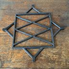 Vintage Blauw Emaille Petroleumstel – 3 Lonten – Met Onderbord thumbnail 6