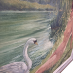 Vintage Schilderij Van Lena En De Zwaan Uit 1956 thumbnail 7