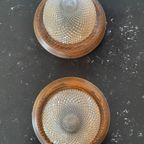 2X Plafondlamp Herda, Glazen Plafonniere Met Houten Rand thumbnail 2