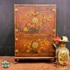 Vintage Rode Chinese Kast Vogels, Bloemen / Bohemian Kast / Oosterse Kast / Chinese Red Cabinet thumbnail 17