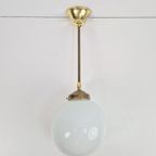 Vintage Art Deco Bol Hanglamp Schoollamp Messing Stang ‘50 thumbnail 8