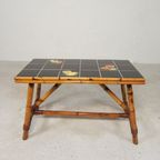 Rotan En Bamboe Salontafel Met Tegels, Tegeltafel, Jaren 50 thumbnail 4