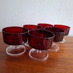 6 Vintage (Ijs)Coupes Of Dessert/Champagne Robijnrood Glazen Cavalier Luminarc Frankrijk thumbnail 12