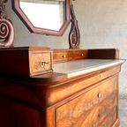 Antique Eastlake Victorian Carved Walnut Marble Top Dresser Chest Washstand With Mirror Vanity Bu thumbnail 11