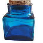 Blauwe Glazen Vierkante Pot Met Kurk Dop Vintage Retro thumbnail 9