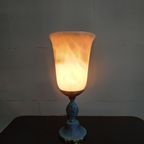 Tafellamp Bureaulamp Albast Gemarmerde Kap En Brass Voet Pegama thumbnail 7