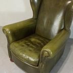 Vintage Leren Oorfauteuil, Groen thumbnail 13