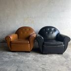 Pair Of Interbellum Club Sofa'S In Cognac Brown And Jet Black Colour. thumbnail 12