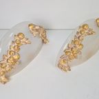 2 Vintage Wandlamp Murano Glas Bowl Goud Hout Regency '70 thumbnail 2
