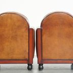 Set Van 2 Mooie, Cognac Kleurige, Schapenleren Art Deco Fauteuils thumbnail 4