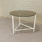 Vintage Metalen En Gerookte Glas Bijzettafel, Rond thumbnail 2