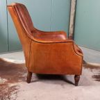Cognackleurige Vintage Schaapsleren Fauteuil thumbnail 4