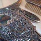 Mooie Vintage Brocante Kaptafel Set Borstel Spiegel, Zilver thumbnail 9