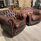 2 X Engelse Springvale Chesterfield Clubfauteuils Nottingham In Nieuwstaat Dark Rust thumbnail 3