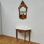 Vintage, Antieke Wandconsole Sidetable, Wandtafel Met Marmer Blad En Spiegel thumbnail 3