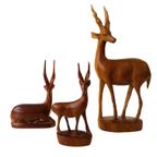 Mid-century Teak Houten Set Herten Antilopen Gazellen Beeldjes thumbnail 2