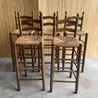 Vintage Farmhouse Stijl Rieten Barkrukken 1960 5 Stuks thumbnail 7