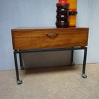 Kleine Vintage Houten Klepkastje Met Stalen Frame Op Wielen, Jaren 70 thumbnail 11