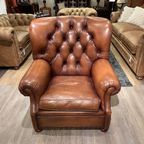 Engelse Bendic Xl Chesterfield Lounge Fauteuil In Cognac Leer thumbnail 9