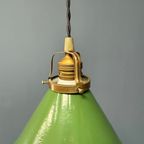 Hoekig Groen Emaille Hanglampje Met Messing Armatuur thumbnail 9