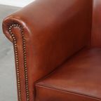 Stijlvolle En Luxe Cognac Kleurige Clubfauteuil Gemaakt Van Hoogwaardig Rundleer thumbnail 5