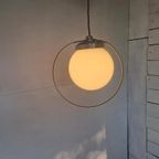 Art Deco Opaline Hanglamp Aluminum Frans thumbnail 7