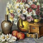 Gesigneerd Stilleven Met Bloemen En Kralen. thumbnail 7