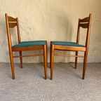 Twee Vintage Eetkamerstoelen Met Petrol Blauw Bekleding thumbnail 11