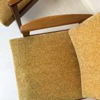 Twee Vintage Fauteuils Met Teak Houten Frame En Gele Bekleding thumbnail 7