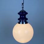 Vintage Glass Sphere With Blue Metal Pendant From The 1970's thumbnail 9