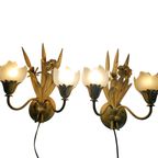 Ls Italy - Vintage Wandlamp (2) - Metalen Goudkleurige Bloemen Met Korenaren - 1970'S thumbnail 3