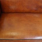 Unieke En Complete Set Van Twee Cognac Kleurige, Schapenleren Art Deco Fauteuils En Bank thumbnail 7