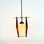 Mid Century - Atrr. Still Novo - Italië - Hanglamp - Opaline - Messing - Teak - 60'S thumbnail 4