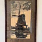 Houtsnede Van H. Veringa Voorstellende Een Molen Aan Het Water thumbnail 3