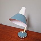 Vintage Bureaulamp Van Blauw En Wit Gelakt Metaal thumbnail 4