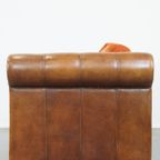 Luxe En Comfortabele Schapenleren 2.5 Zits Bank Van Topkwaliteit Met Oranje Stoffen Kussens thumbnail 5