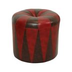 Ronde Vintage Poef Bruin Rood Tweekleurig Skai Sixties thumbnail 9