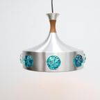 Deense Vintage Hanglamp Aluminium Blauw Glas thumbnail 15