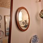 Retro Vintage Ovale Facet Spiegel, Teakhouten Ondergrond thumbnail 4