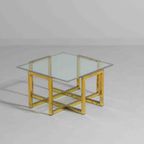 Hollywood Regency Geometrische Messing Salontafel Met Glazen Blad thumbnail 4