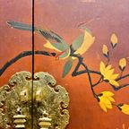 Vintage Rode Chinese Kast Vogels, Bloemen / Bohemian Kast / Oosterse Kast / Chinese Red Cabinet thumbnail 4