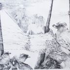 Vintage Gesigneerde Litho Door Hanneke Vermeulen Met Vogels / Vogelnest thumbnail 2